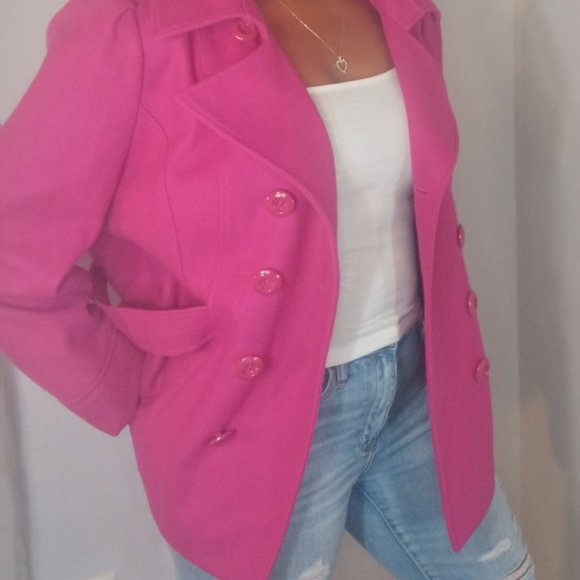 SOLD****Hot Pink Pea Coat Like New Size XL - Picture 4 of 5